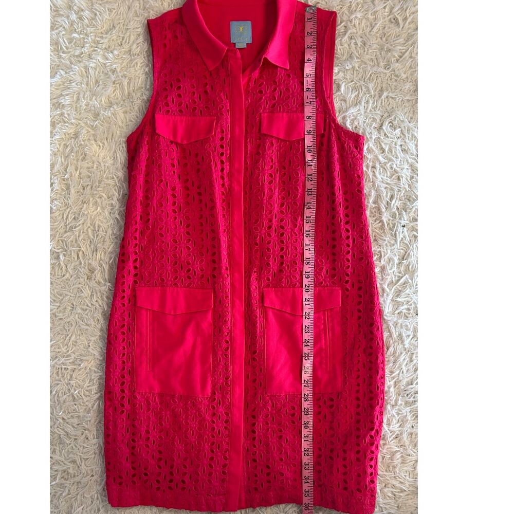 Cece Women's Sz 10 Bright Pink Lined Eyelet Sleeveless Sheath Shirt Dress #0327 - Picture 12 of 14